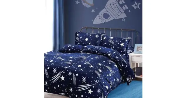 Vezi acum Lenjerie pat dublu, Super Pufoasa COCOLINO, 4 piese, Bleumarin, Alb, ploaie de stele