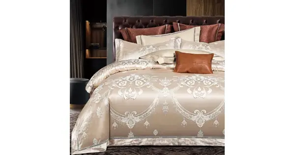 Disponibil imediat Lenjerie pat dublu, Jacquard Premium Satinat, 6 piese, Gold