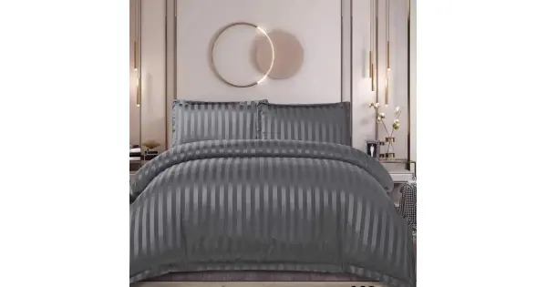Lenjerie de Pat Dublu, HoReCa, 4 Piese tip Damasc Finetat - Lux, Confort și Întreținere Ușoară, Fără Călcare, Gri inchis Livrare rapidă
