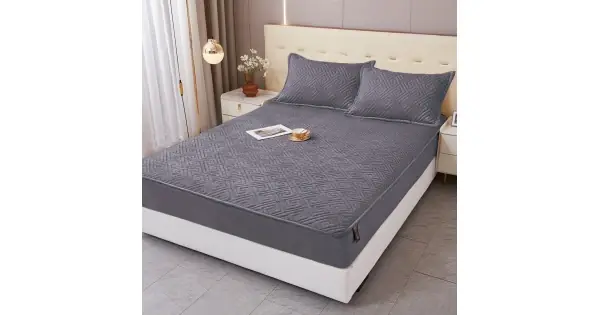 Super ofertă Husă Matlasată Tip Topper din Catifea 160x200cm, cu 2 Fețe de Pernă 50x70cm - Somn Odihnitor și Susținere pentru Spate, Gri inchis