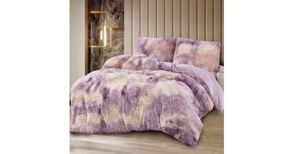 Ofertă Lenjerie Cocolino Fluffy Super Pufoasă, Set 4 Piese, Pat Dublu, Cearșaf cu elastic – Căldură și Confort Premium, Ideală pentru Nopți Friguroase, Lila degrade