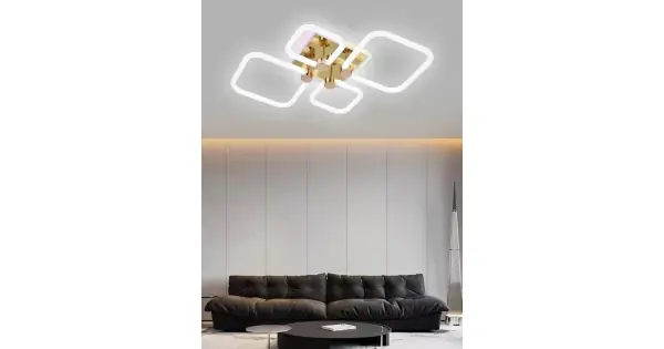 Lustra LED RFAN, Model R9142/2+2C, Cu Telecomanda, 3 Tipuri De Lumina Plus Lumina RGB, Intensitate Reglabila, 42W, Alb/Auriu Disponibil imediat