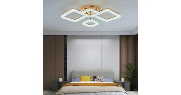 Lustra LED RFAN, Model J230/2+2, Cu Telecomanda, 3 Tipuri De Lumina, Intensitate Reglabila, 96W, Auriu Preț redus