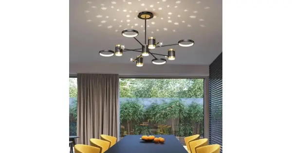 Lustra LED RFAN, Model R9080/4+4+1, Cu Telecomanda, 3 Tipuri De Lumina, Intensitate Reglabila, 142W, Negru/Auriu Bestseller