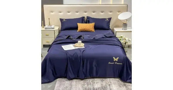 Set luxury cu PILOTA de VARA, tip MATASE SATINATA, 4 piese, Bleumarin Cel mai bun preț