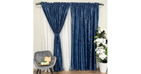 Ofertă Set 2 bucati Draperie Catifea MYKONOS cu valuri rafinate aurii, Albastru royal - V29, 360cm latime x 260cm, Rejansa pt. sina