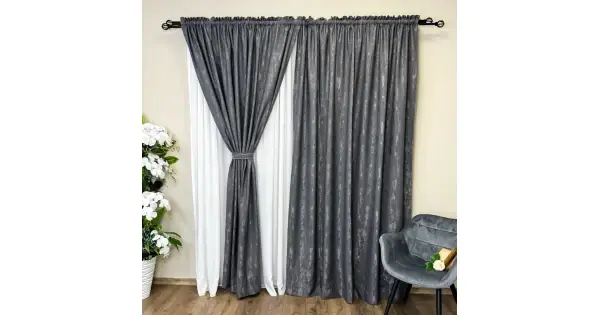Set 2 Draperii VENTI V2 din Jacquard model Nisip - 200m x 250cm, rejansa pt. sina , GRI ANTRACIT Preț mic