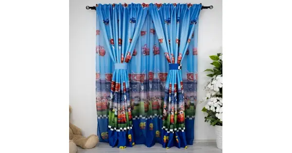 Discount Set Perdea din Voal 400m latime x 220cm inaltime si 2 bucati Draperie Satinata 150m latime x 220cm inaltime, pentru copii,rejansa pt. bara , Cars