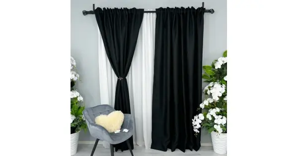 Set 2 bucati de Draperie HoReCa TEXTURATA tip IN, Negru, 1m latime x 200cm inaltime, cu rejansa pt bara Reducere de preț