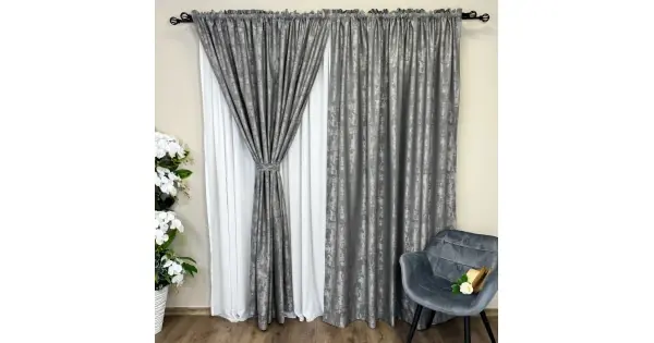 Set 4 bucati Draperie VENTI V2 din Jacquard model Nisip, GRI INCHIS, 1.4m latime x 220cm inaltime, cu rejansa pantru sina Reducere specială