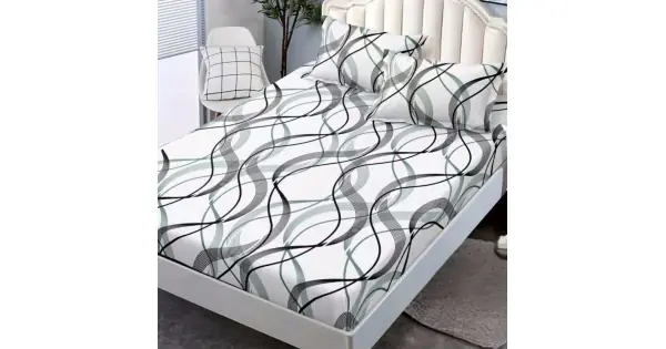 Reducere Cearsaf cu elastic, FINET, 180x200cm, 2 fete de perne 50x70cm, Gri, abstract