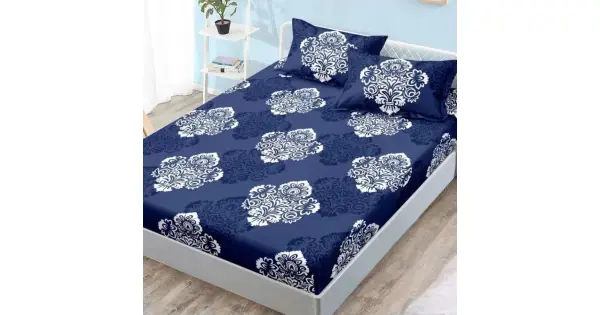 Cumpără online Cearsaf cu elastic, FINET, 180x200cm, 2 fete de perne 50x70cm, Albastru, model oriental