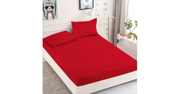 Cearsaf cu elastic, Bumbac FINET, 160/180x200cm, 2 fete de perne 50x70cm, Jojo Home, Rosu, model floral Preț redus