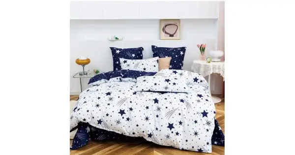 Lenjerie pat dublu cu ELASTIC (160x200cm, 180x200cm), Finet Soft, 4 piese, Alb, stelute Comandă acum