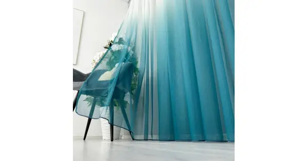 Perdea in Degrade din Fibra de Bambus, Alb cu Turquoise, 200cm latime x 2.200cm inaltime, cu rejansa pentru sina Disponibil imediat