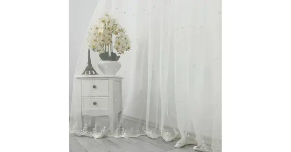 Doar azi Set 2 bucati de Perdea Fulgi de Nea din Tulle cu Broderie, Ivoire, latime 1.4m latime x inaltime 2.7m, cu rejansa pt sina