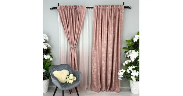 Popular Draperie din Jacquard model Nisip, Roz pudra, latime 3m x inaltime 2,7m, cu rejansa pt sina
