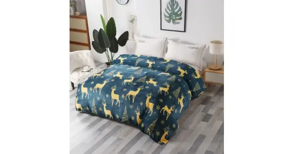 Patura pufoasa cocolino, 200x230cm, Craciun, Albastru petrol, reni Preț promoțional