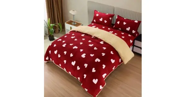 Lenjerie pat dublu cu Elastic, Super Pufoasa COCOLINO cu BLANITA, 4 piese, Rosu, inimioare Plată securizată