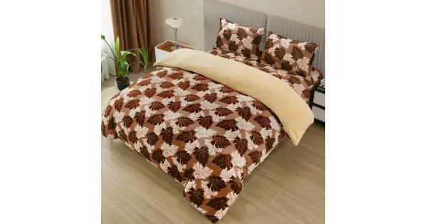 Lenjerie pat dublu cu Elastic, Super Pufoasa COCOLINO cu BLANITA, 4 piese, Maro, frunze de toamna Preț redus