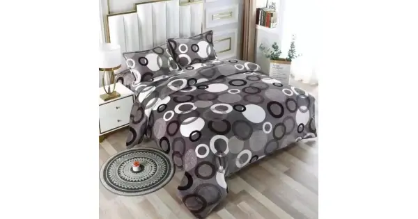 Mai ieftin Lenjerie pat dublu, Super Pufoasa COCOLINO,cu ELASTIC, 4 piese, Gri, cercuri