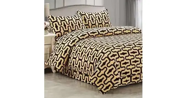Lenjerie pat dublu, Super Pufoasa COCOLINO,cu ELASTIC, 4 piese, Bej, model clasic Comandă acum