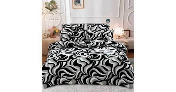 Lenjerie pat dublu, Super Pufoasa COCOLINO, 6 piese, Negru, abstract Preț mic