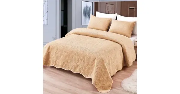 Cuvertura pat dublu, 3 piese, Catifea Matlasata, 230x250cm, Camel Bestseller