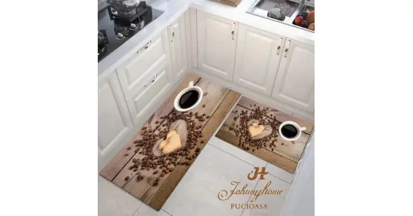 Mai ieftin Set 2 covoare pentru Bucatarie, Maro, cafea