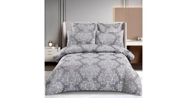 Lenjerie pat dublu, JACQUARD FINETAT, 6 piese, cu ELASTIC, Gri deschis Ultima șansă