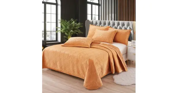 Preferatul clienților Cuvertura pat dublu, 3 piese, Catifea Matlasata 230x250cm + 2 fete de perne 50x70cm, camel