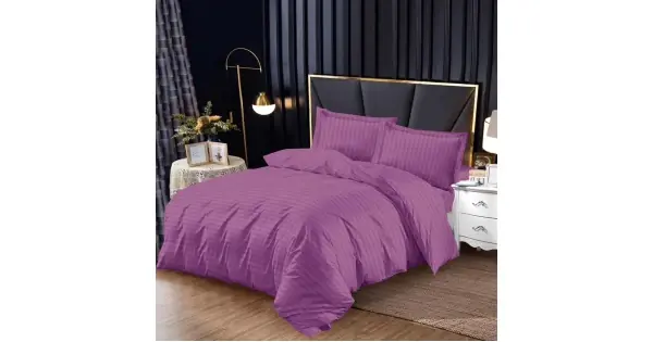 Super ofertă Lenjerie pat 140x200cm, cu Elastic, tip Damasc Finetat, 4 piese, Mov