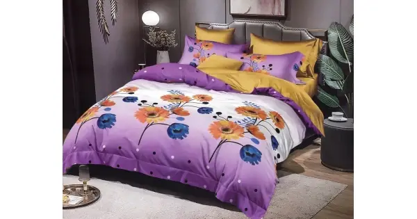 Cel mai bun preț Lenjerie pat dublu, Ralex Pucioasa, Finet, 6 piese, cu elastic, Mov, flori