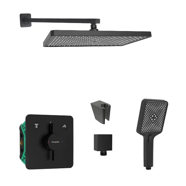 Cumpărături sigure SANITINO - Set de duș cu baterie și corp încastrat Hansgrohe, accesorii kielle, negru mat SANI21HKK405