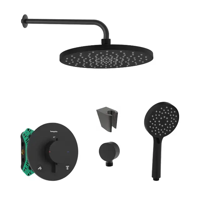 Premium SANITINO - Set de duș cu termostat și corp încastrat Hansgrohe, accesorii kielle, negru mat SANI21HKK412