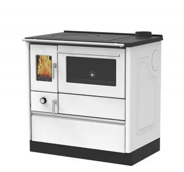 Soba cu plita racord stanga,pe lemn,incalzire locala, Alfa-Plam, alfa 85G, plita, otel,alba, 8 kW Plată securizată