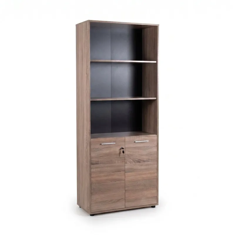 Biblioteca Adore New York Office, 2 usi cu cheie, 3 rafturi fix, Natur, 72x187x34 cm Calitate înaltă