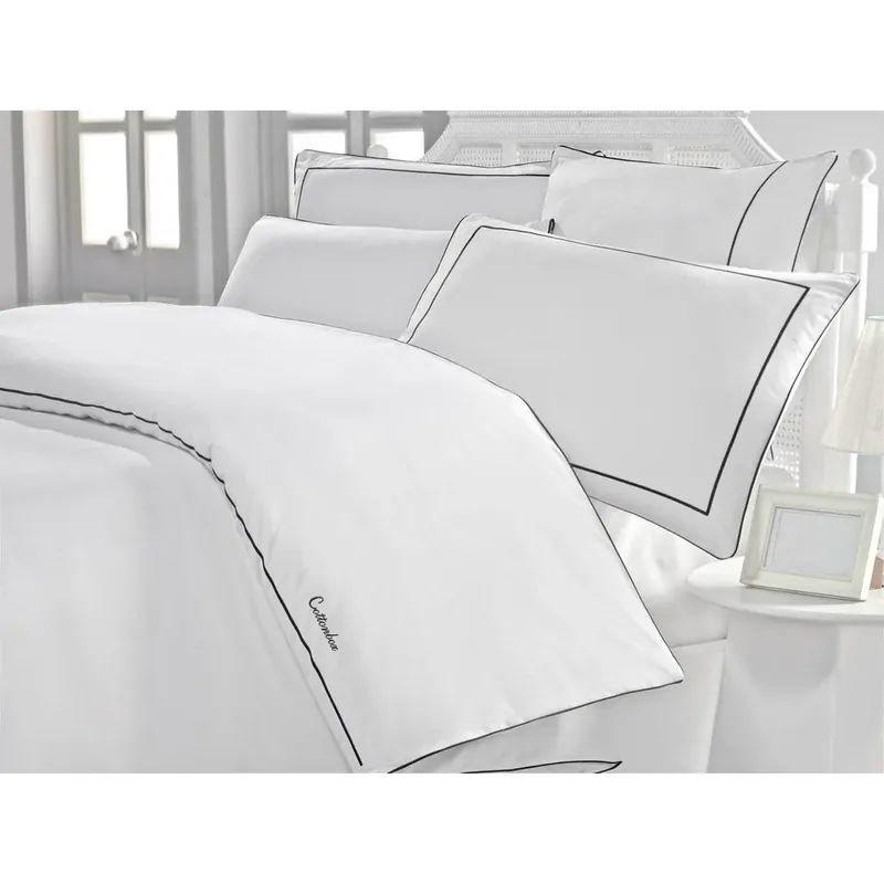 Set Lenjerie de pat double din Satin, 100% Bumbac Akfil, Alb, 220x200 cm Livrare expres
