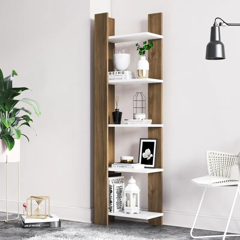 Cel mai bun preț Biblioteca Reeta, Nuc - Alb, 45x26x160 cm