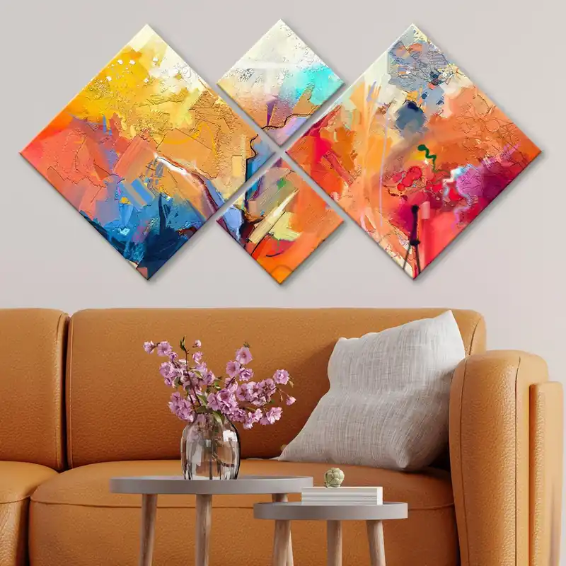 Tablou MDF Rainbow Perete, 4 bucati, Multicolor, 115x60 cm Nu rata