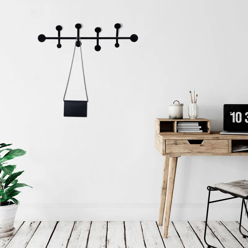 Livrare expres Cuier de hol metalic Rod, Negru, 22x70 cm