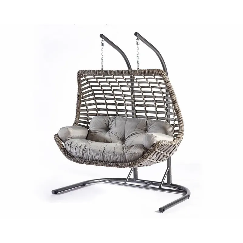 Balansoar de gradina Lux Rattan cu 2 locuri Arkadas, Gri, 173x214x120 cm Reducere specială