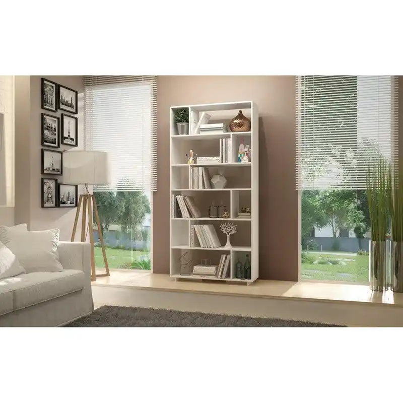 Reducere extra Biblioteca Aasna 7 rafturi, Alb, 90x189x25 cm