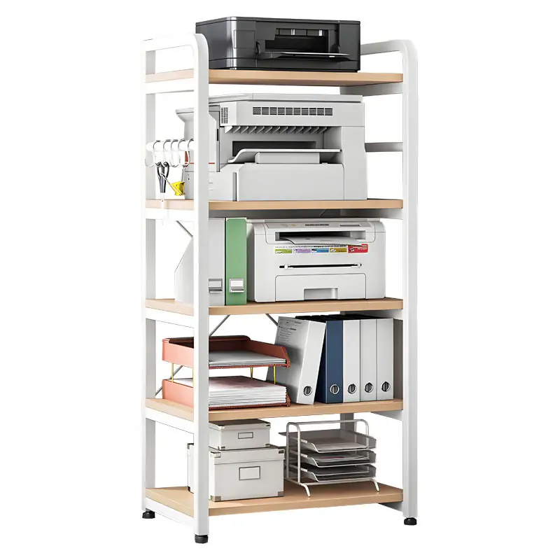 Biblioteca Lito metal, alb-Natural, 60x40x140 cm Preț promoțional