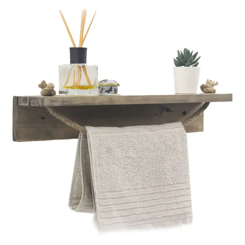 Reducere de preț Etajera baie cu suport prosop Sidra lemn nuc, antic gri, 50x9x10 cm