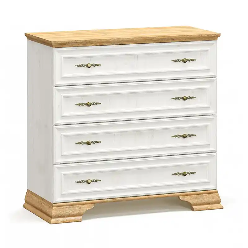 Ofertă de sezon Comoda cu 4 sertare Jaden, Stejar Auriu alb antic, 94x39x88 cm