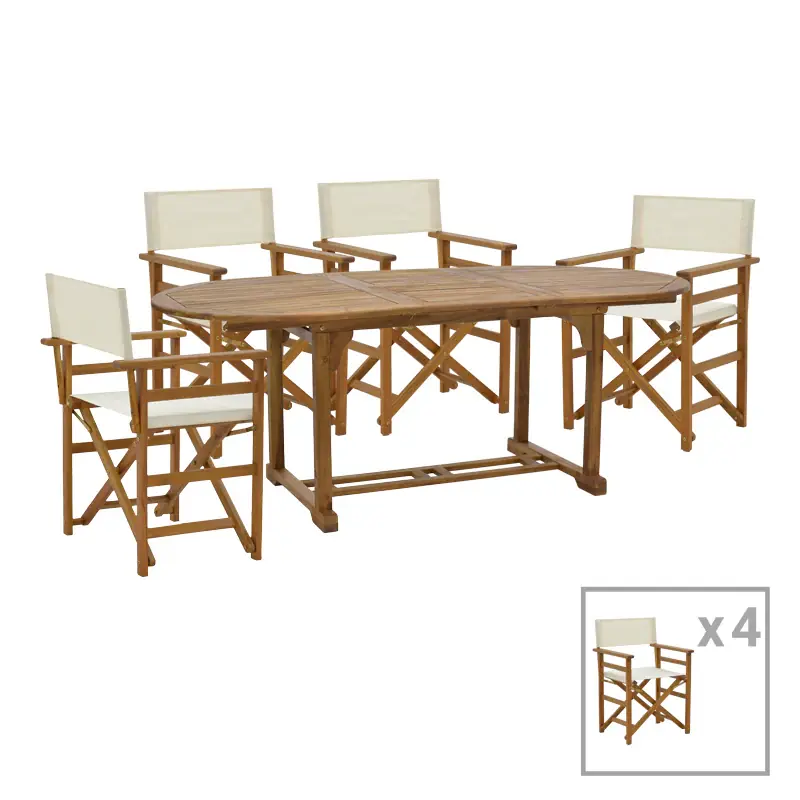 Preferatul clienților Sufragerie Bistrual-Sopho set 5 lemn masiv de salcâm Natural extensibil, 200/150x100x75 cm