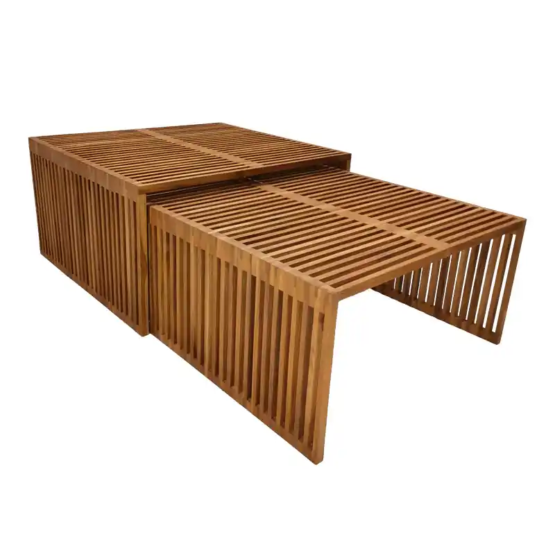 Cel mai vândut Set de 2 mese de gradina stivuibile Tinnie Boho, Natural, 86x80x46 cm