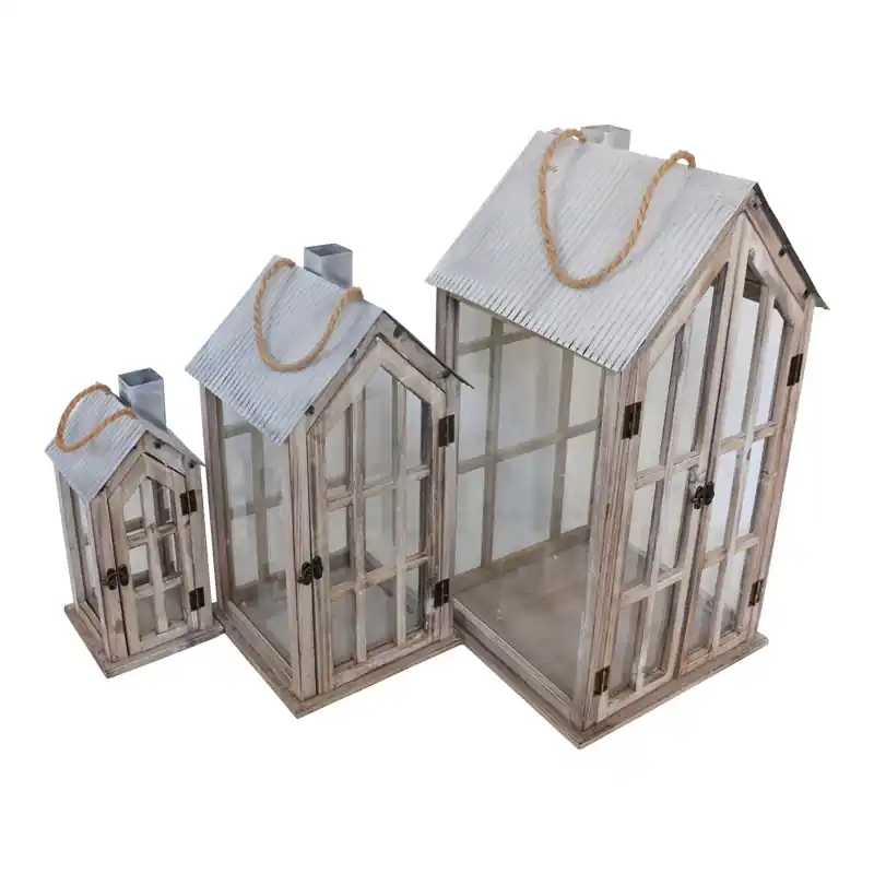 Set de felinare 3 buc Bearie, Maro, 31x31x60 cm Livrare rapidă