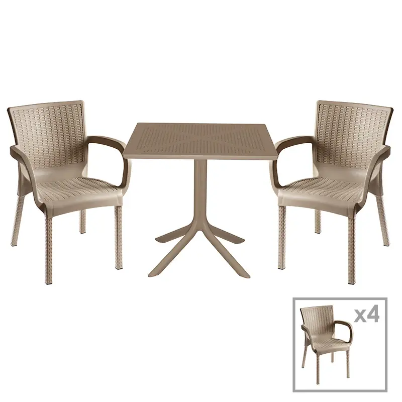 Set de gradina masa si scaune Groovy, Festive set 5 piese, cappuccino, 80x80x74 cm Retur gratuit